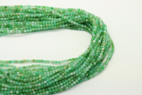 Chrysoprase, Natural, Faceted Round, 3mm, One Strand