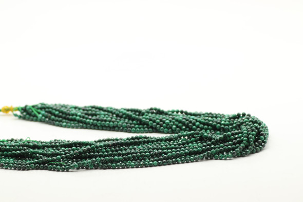 Malachite, Natural, Faceted Round, 3mm, One Strand