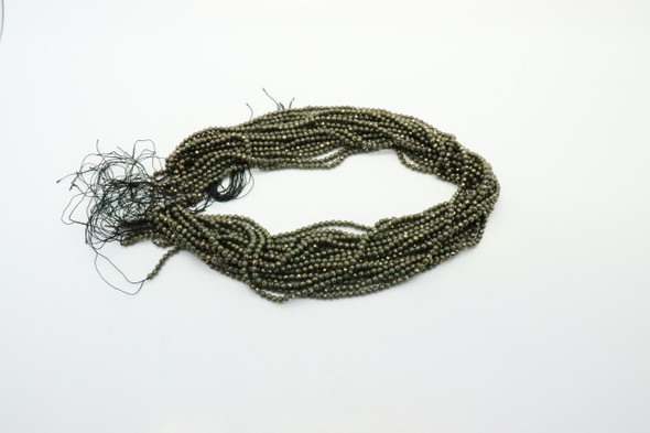 Pyrite, Natural, Faceted Round, 3mm, One Strand