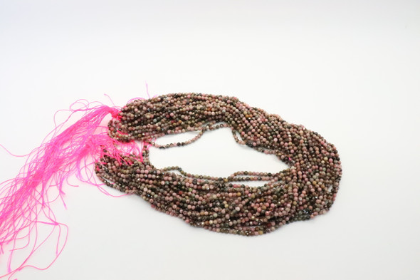 Rhodonite, Black Stripe, Natural, Faceted Round, 3mm, One Strand