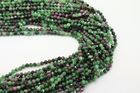Ruby Zoisite, Natural, Faceted Round, 3mm, One Strand