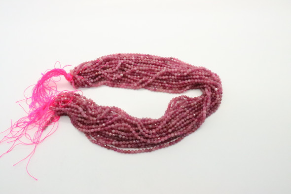 Tourmaline, Pink, Faceted Round, 3mm, One Strand
