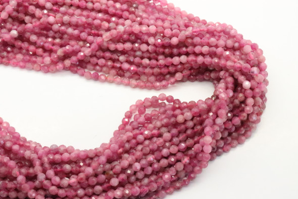 Tourmaline, Pink, Faceted Round, 3mm, One Strand