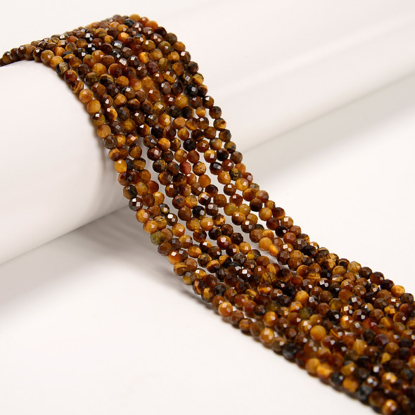 Tiger's Eye, Natural, Faceted Round, One 3mm Strand
