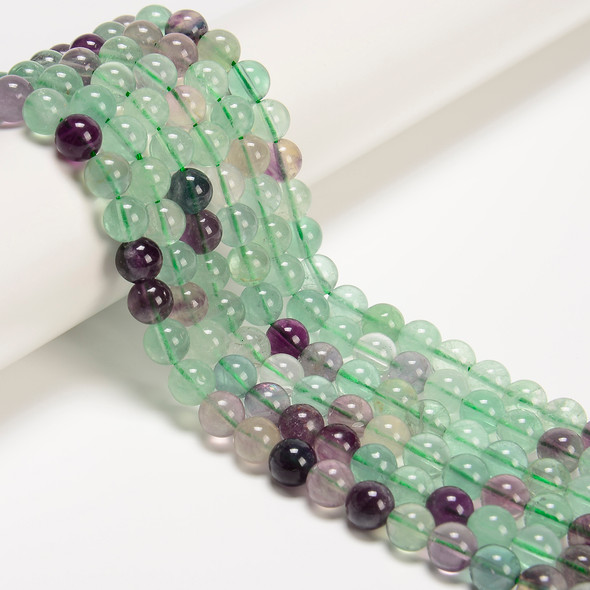 Fluorite, Mixed Colors, Natural, Smooth Round, 8mm, One Strand