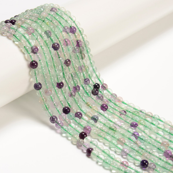 Fluorite, Mixed Colors, Natural, Smooth Round, 6mm, One Strand