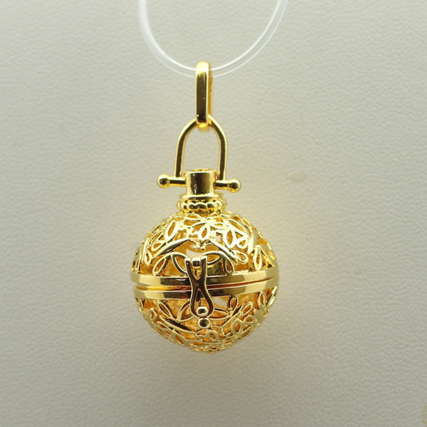 Cage, Globe, Filigree, Gold Plated Metal Alloy, Pendant 28mm