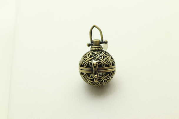 Cage, Globe, Filigree, Antique Brass Plated Metal Alloy, Pendant 28mm