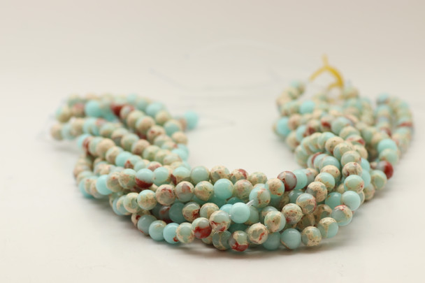 Impression Jasper, Blue, Dyed, Smooth Round, 8mm with 2mm Hole, One Strand