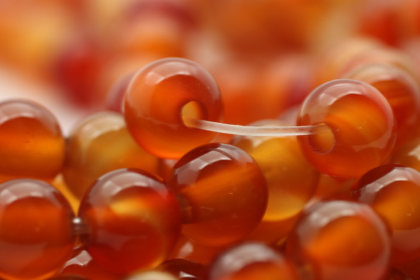 Carnelian Agate, Mix, Heated, Smooth Round, 8mm with 2mm Hole, One Strand