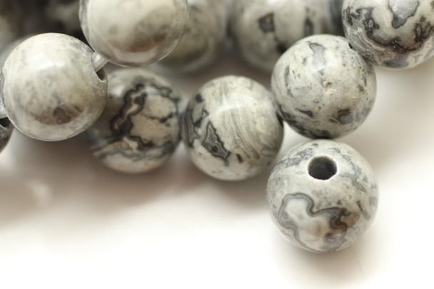 8mm Jasper, Map, Natural, Smooth Round with Large Hole