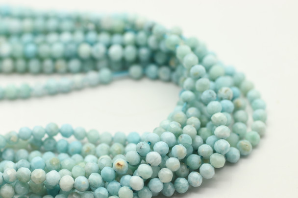 Larimar, Natural, Faceted Round, 3mm, One Strand