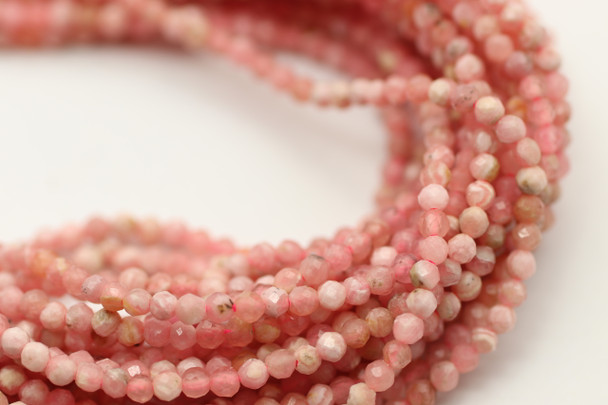 Rhodochrosite, Natural, Faceted Round, 2mm, One Strand