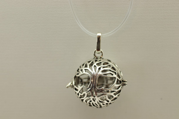 Cage, Round, Tree of Life, Silver Plated Metal Alloy, Pendant 30mm