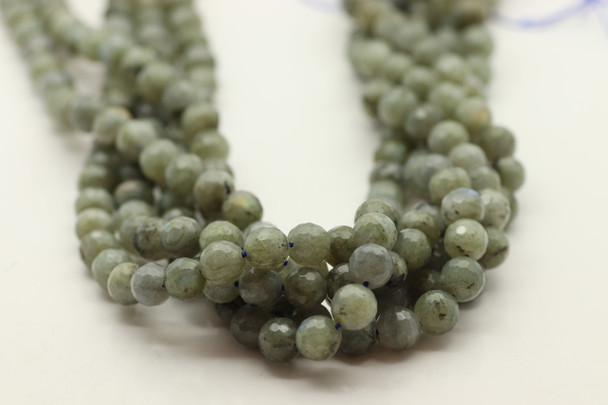 Labradorite, Grey, Natural, Faceted Round, 8mm Strand