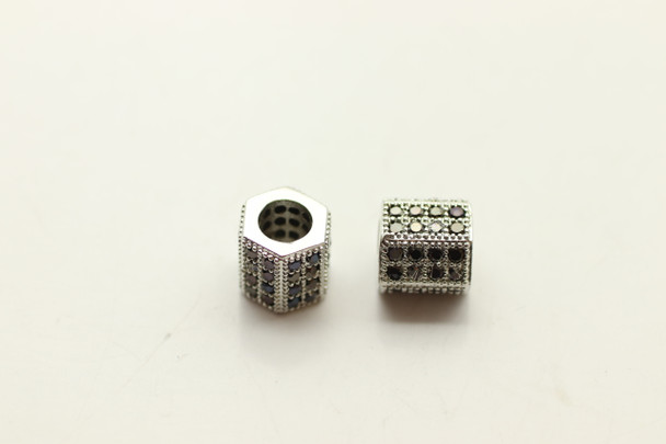 Bead, Cubic Zirconia, Hexagon, 8x8mm, 5mm Hole, Gold Plated Brass, 1 piece