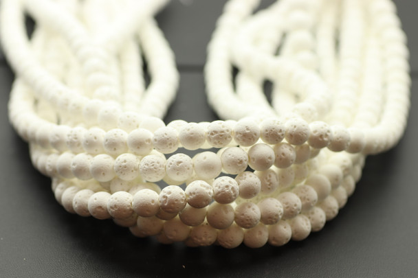 Lava, White, Dyed, Round, One  8mm  Strand