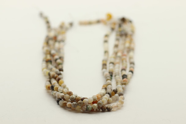 Bamboo Leaf Agate, Natural, Faceted Round, 4mm Strand