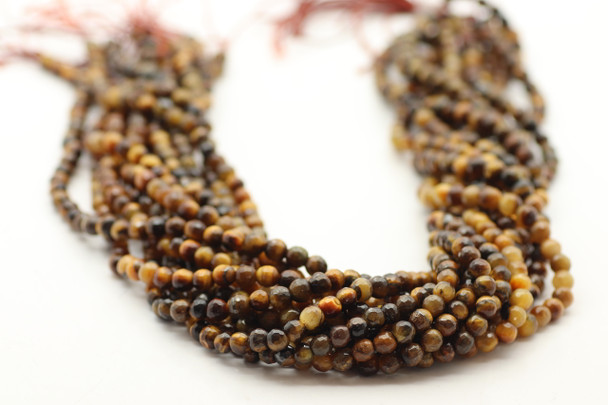 Tiger's Eye, Brown, Faceted Round in sizes 4mm, 6mm, 8mm & 10mm. Priced Per Strand