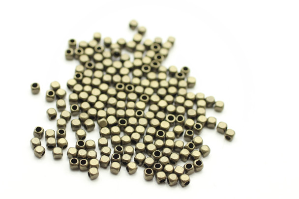 Bead, Cube, Antique Bronze Plated Metal Alloy, 2.5x2.5mm, approx. 100 PCS