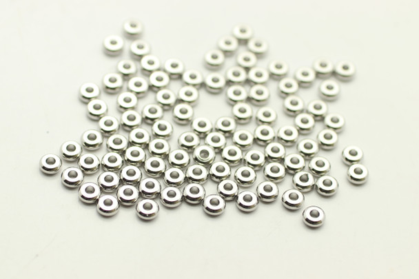 Bead, Flat Round, Antique Silver Plated Metal Alloy, 4x1.5mm, approx. 94 PCS