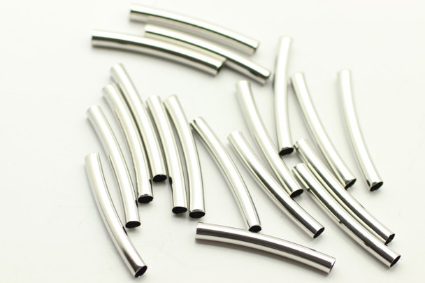 TUBE, Silver Plated (metal alloy), 3.5x30mm, approx 18 per bag