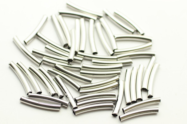 Tube, Straight, Silver Plated Metal Alloy, 3x20mm, approx. 45 PCS