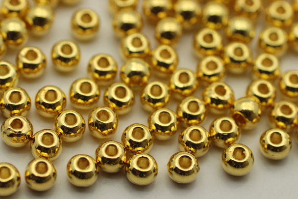 BEAD, Round, 4mm, Antique Gold Plated (metal alloy), approx 150 per bag