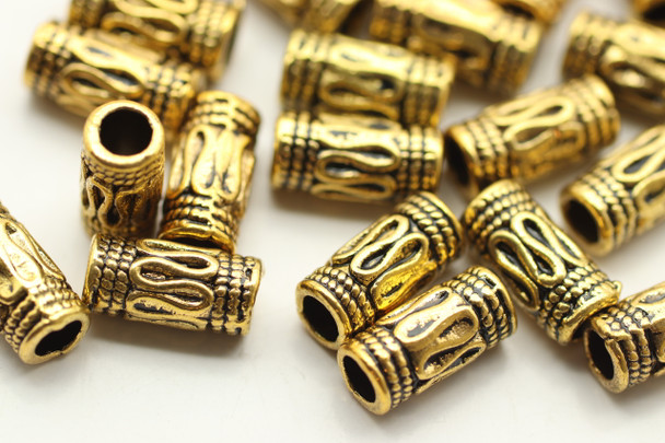 TUBE, Thin Bali Style, 5x10 3.5mm hole, Antique Gold Plated (metal alloy), approx 42 per bag