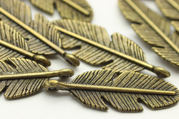 Feather, Drop, Double Sided, 30x9x4mm, Antique Bronze Plated Metal Alloy, approx. 18 PCS