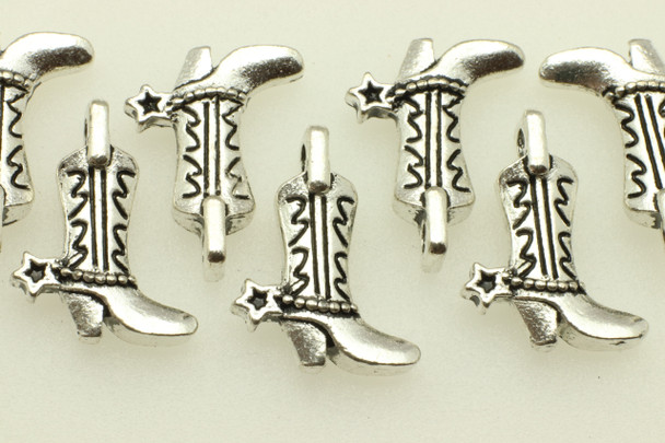 COWBOY BOOT, Double Sided, 18x13x5mm, Antique Silver Plated (metal alloy), approx 18 per bag