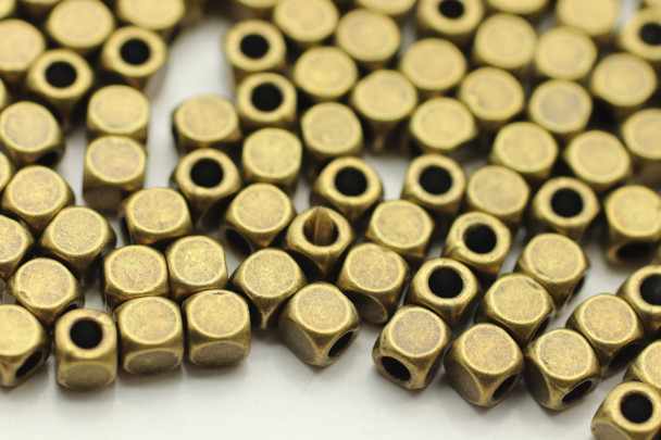 BEAD, Cut Corner Cube, 4x4mm, Antique Bronze Plated (metal alloy), approx 80 per bag