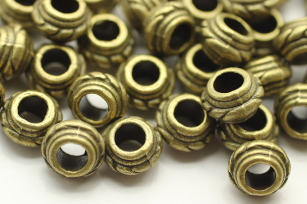 BEAD, Bali Style, 9x5 4mm hole, Antique Bronze Plated (metal alloy), approx 28 per bag