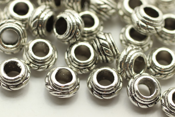 BEAD, Bali Style, 9x5 4mm hole, Antique Silver Plated (metal alloy), approx 28 per bag
