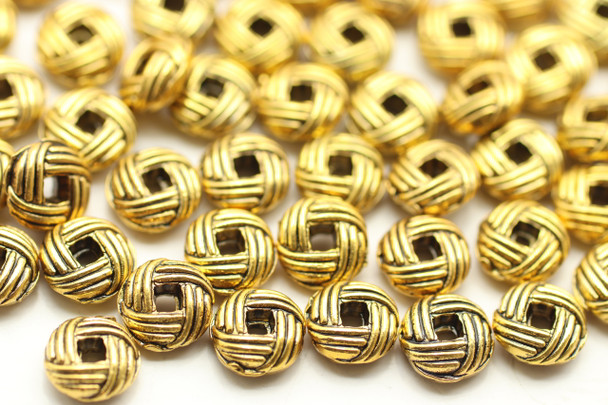 BEAD, Round, Basketweave, 6x3mm, Antique Gold Plated (metal alloy), approx 50 per bag
