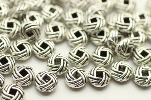 BEAD, Round, Basketweave, 6x3mm, Antique Silver Plated (metal alloy), approx 50 per bag