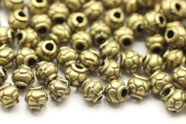BEAD, Round Patterned, 5x5mm, Antique Bronze Plated (metal alloy), approx 90 per bag