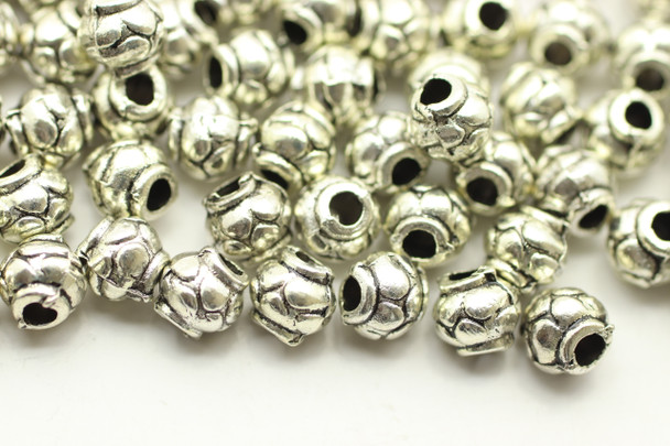 BEAD, Round Patterned, 5x5mm, Antique Silver Plated (metal alloy), approx 42 per bag