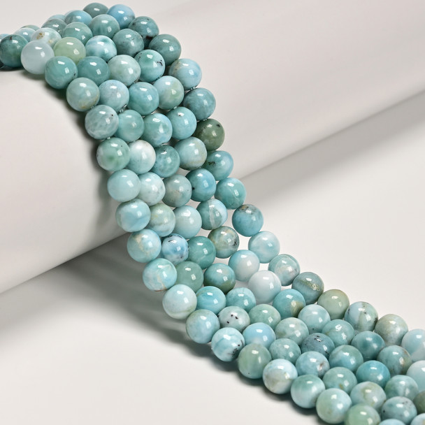 Larimar, Natural, Smooth Round, One 6mm Strand.