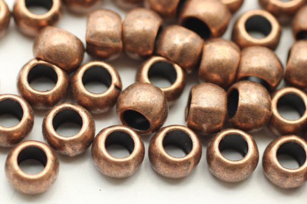 BEAD, Round, 5x7 4mm hole, Antique Copper Plated (metal alloy), approx 26 per bag