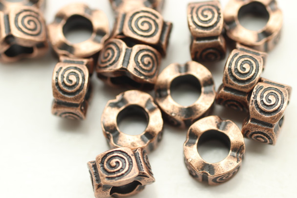 TUBE, 7x9 4mm hole, Antique Copper Plated (metal alloy), approx 15 per bag