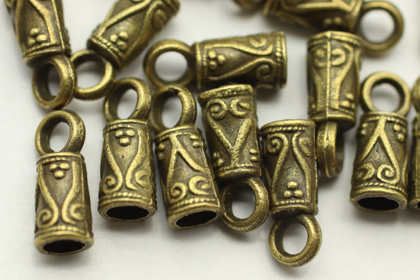 Cord Ends, Straight Scroll, 14x5, 3mm End, Antique Bronze Plated Metal Alloy, approx. 30 PCS