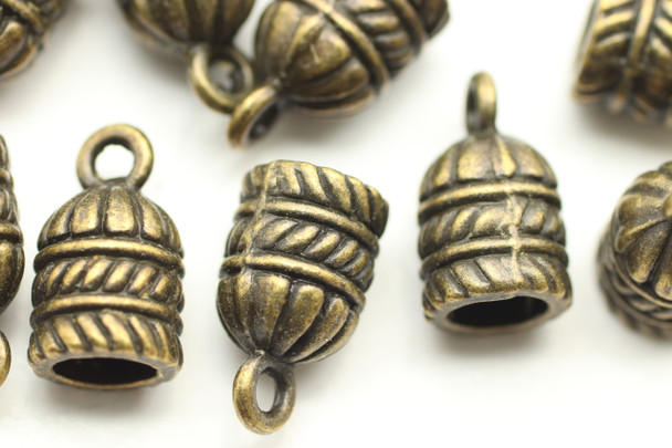 Cord Ends, Fancy, 15x8, 6mm End, Antique Bronze Plated Metal Alloy, 12 PCS