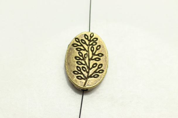 TREE on Oval Bead, 14x10x3mm, Antique Bronze Plated (metal alloy), approx 15 per bag