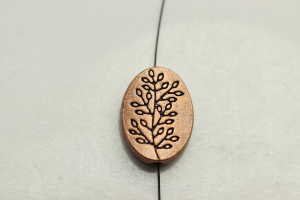 TREE on Oval Bead, 14x10x3mm, Antique Copper Plated (metal alloy), approx 15 per bag