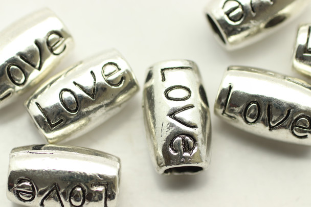 TUBE, "Love", 14x8 4mm hole, Antique Silver Plated (metal alloy), approx 6 per bag