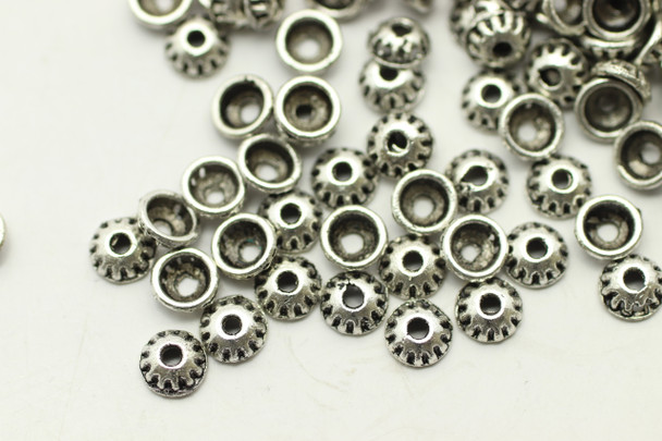 Cap, Ridged Edge, 4x1.5mm, Antique Silver Plated, Metal Alloy, approx, 350 per bag