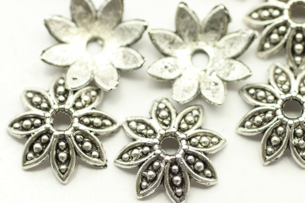 Cap, Flower, 14x4mm, Antique Silver Plated, Metal Alloy,  Approximately 38 per bag