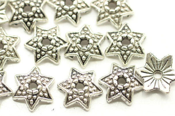 Cap, Star, 10x4mm, Antique Silver Plated Metal Alloy, Approximately 75 per bag