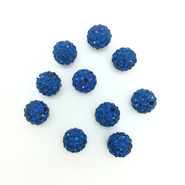 Royal Blue Crystal (Pave) Balls, 8mm, Hole 1mm, 7 PCS